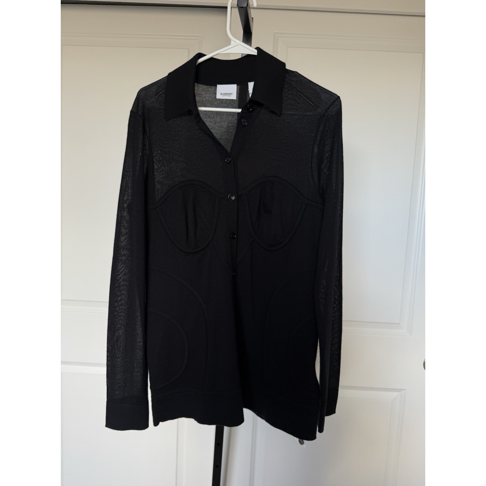 Nwt Burberry Amanda Cashmere Cardigan Black Corset Knit Button Front Sweater L